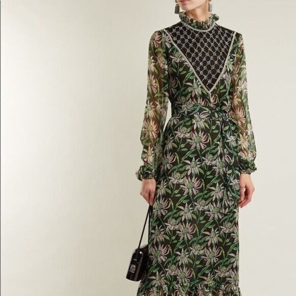 Dodo‎ Bar Or Angelina Floral Print Jeweled Maxi Dress Long Sleeve Formal 44/8 US